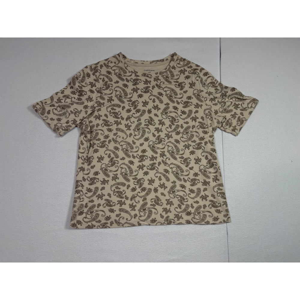 Croft & Barrow Womens Petite Large PL Beige Paisley Short Sleeve Cotton Tee